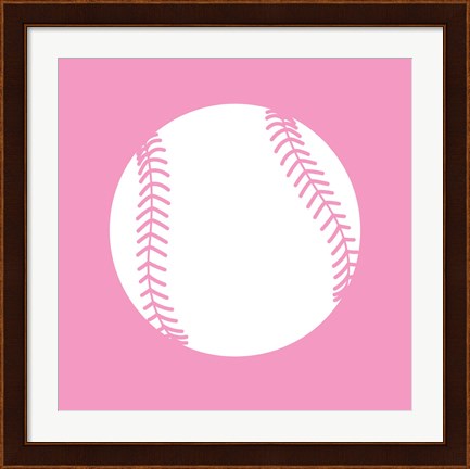 Framed White Softball on Baby Pink Print