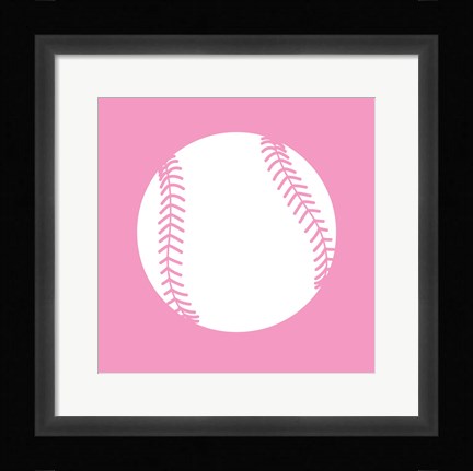 Framed White Softball on Baby Pink Print