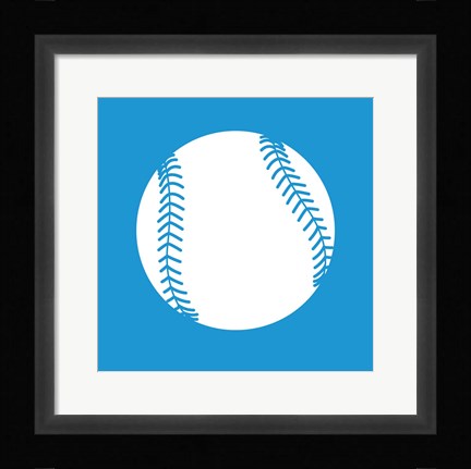 Framed White Softball on Blue Print