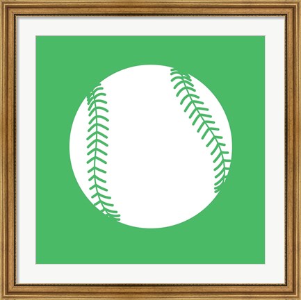 Framed White Softball on Green Print