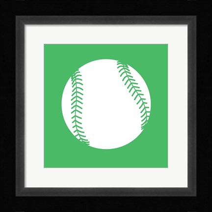 Framed White Softball on Green Print