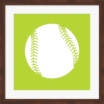 Framed White Softball on Lime Print