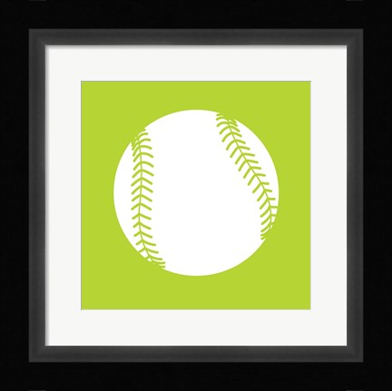 Framed White Softball on Lime Print