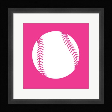 Framed White Softball on Pink Print