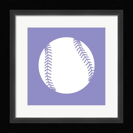 Framed White Softball on Purple Print