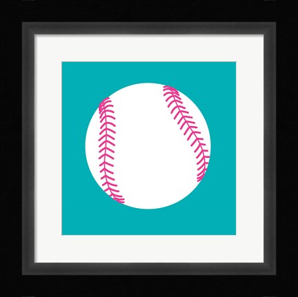 Framed White Softball on Teal Print