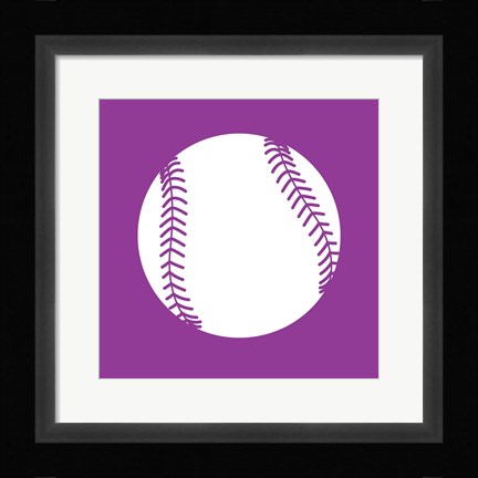 Framed White Softball on Violet Print