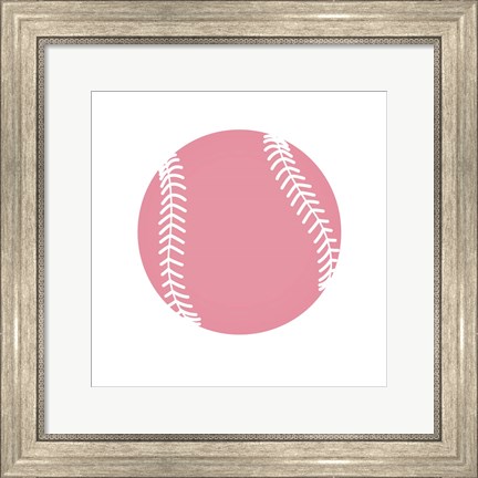 Framed Baby Pink Softball on White Print