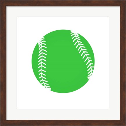 Framed Green Softball on White Print