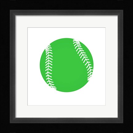 Framed Green Softball on White Print