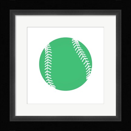 Framed Pastel Green Softball on White Print
