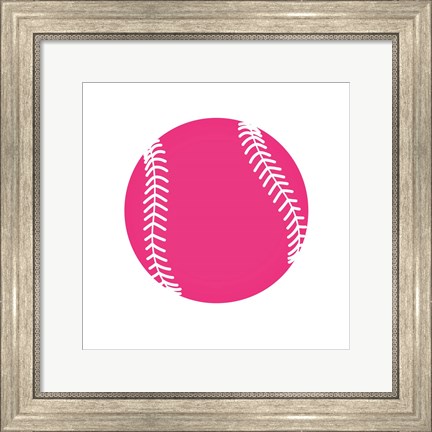 Framed Pink Softball on White Print