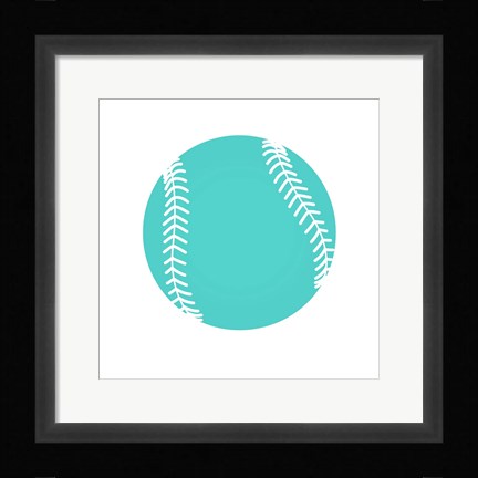 Framed Teal Softball on White Print