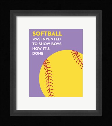 Framed Softball Quote - Yellow on Purple Print