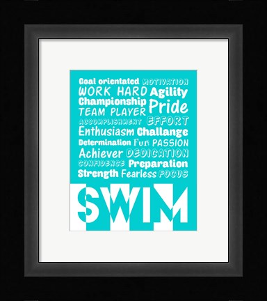 Framed Swimming Word Cloud - White Print