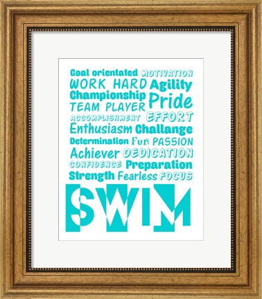 Framed Swimming Word Cloud - Teal Print