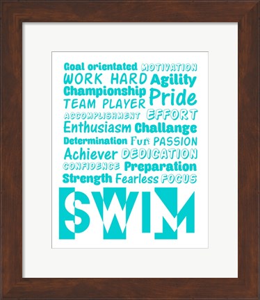 Framed Swimming Word Cloud - Teal Print