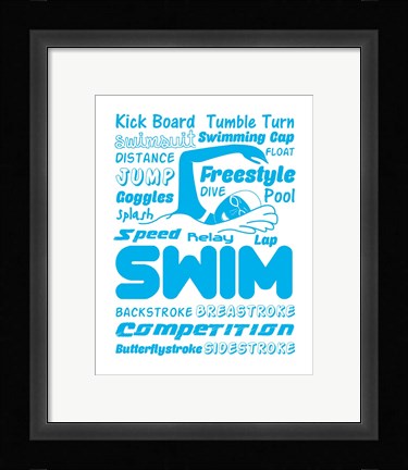 Framed Swimming Word Cloud - Blue Print