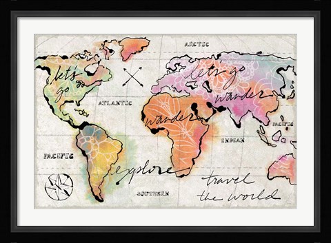 Framed Mapped Shorelines I Neutral Crop Print