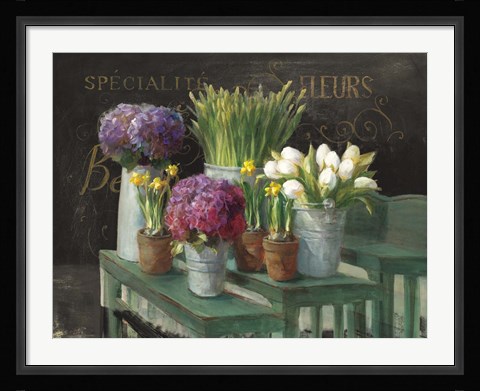 Framed Les Fleurs Printemps on Black Print