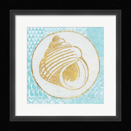 Framed Summer Shells III Teal and Gold Print