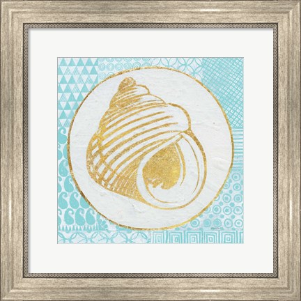 Framed Summer Shells III Teal and Gold Print