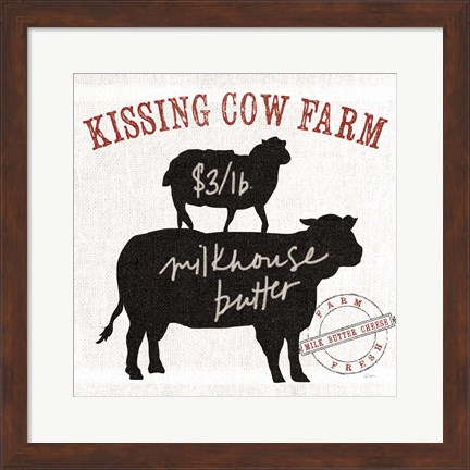 Framed Farm Linen Cow Black Print