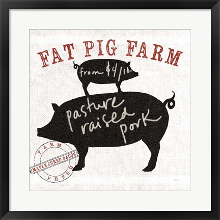 Framed Farm Linen Pig Black Print