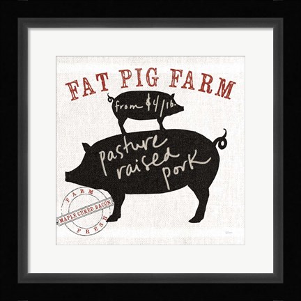 Framed Farm Linen Pig Black Print