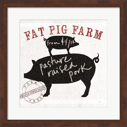 Framed Farm Linen Pig Black Print