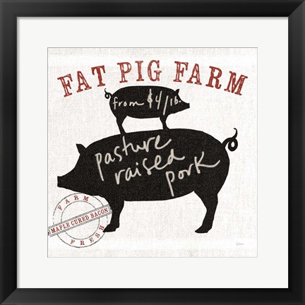 Framed Farm Linen Pig Black Print