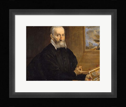 Framed Portrait of Giulio Clovio Holding the Farnese Hours Print