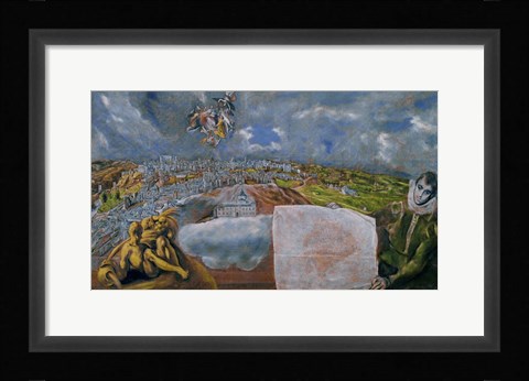 Framed View and Map of Toledo Print