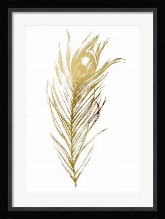 Framed Gold Foil Feather I - Metallic Foil Print