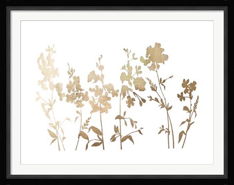 Framed Gold Foil Flower Field - Metallic Foil Print