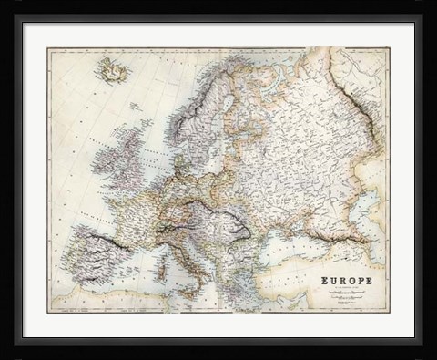 Framed Pastel Map of Europe Print