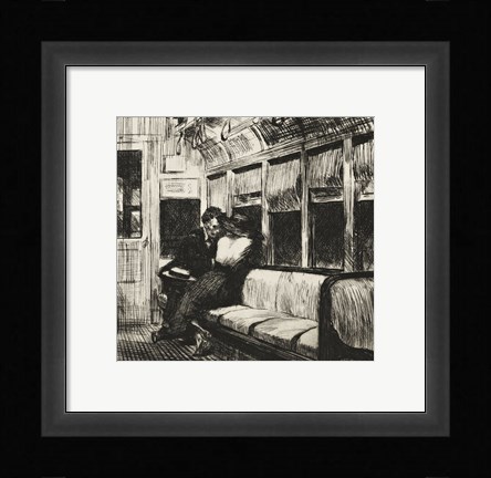 Framed Night on the El Train, 1918 Print