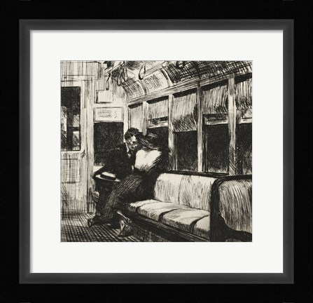 Framed Night on the El Train, 1918 Print