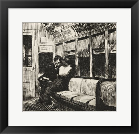 Framed Night on the El Train, 1918 Print
