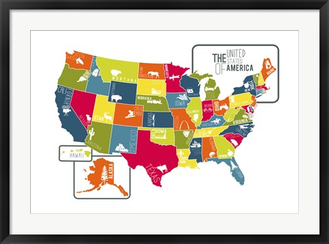 Framed USA Map (bright) Print