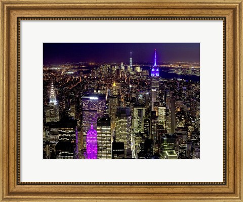 Framed Midtown and Lower Manhattan at Night Print