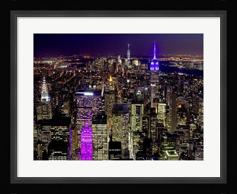 Framed Midtown and Lower Manhattan at Night Print