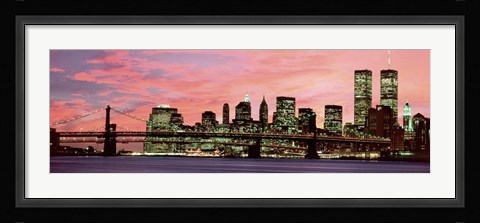 Framed Manhattan at Night - Pink Sky Print