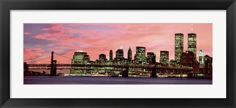 Framed Manhattan at Night - Pink Sky Print
