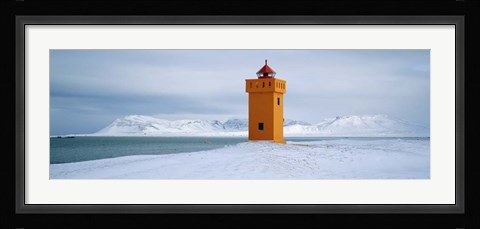 Framed Krossnes lighthouse, Iceland Print