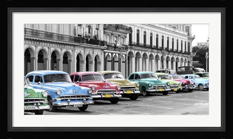 Framed Cars Parked in Line, Havana, Cuba Print