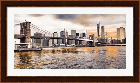 Framed Brooklyn Bridge and Lower Manhattan at sunset, NYC Print