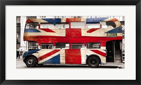Framed Union Jack Double-Decker Bus, London Print