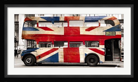 Framed Union Jack Double-Decker Bus, London Print