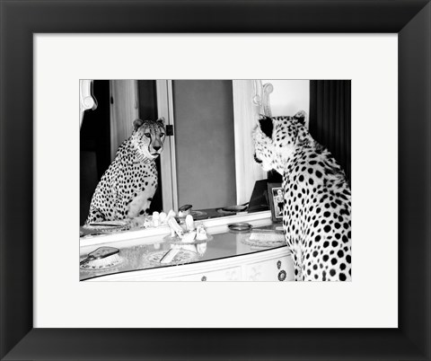 Framed Cheetah Looking in Mirror Print